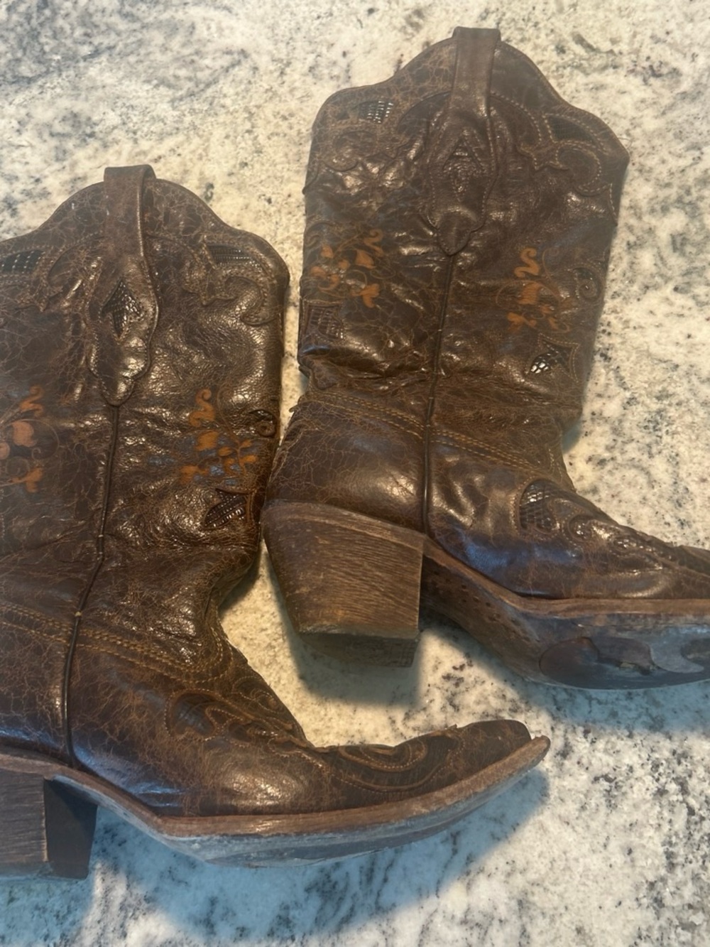 Stetson Brown Leather Embroidered Cowboy Boots